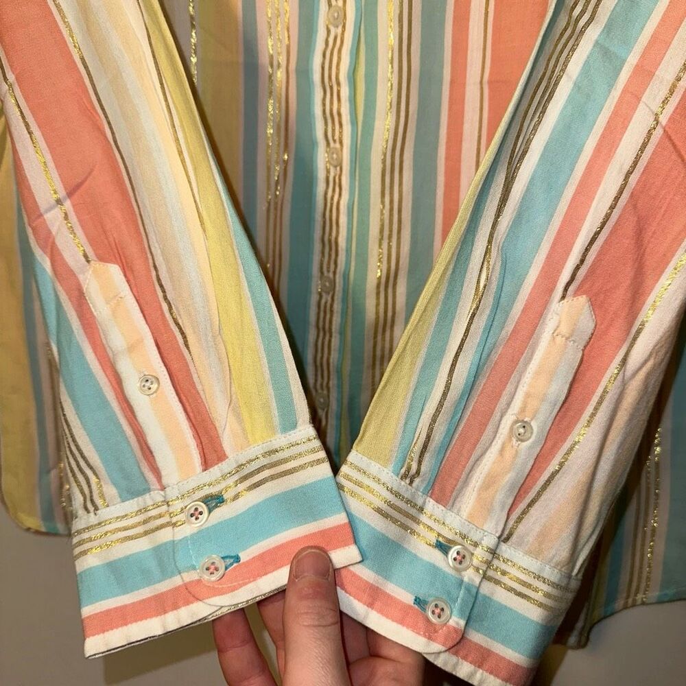 Talbots Petites Xlp Collared Button Colorful Meta… - image 5